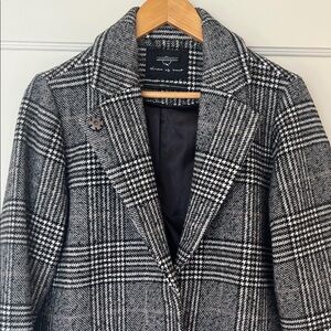 Chic Black and White Plaid Women's Wool Coat